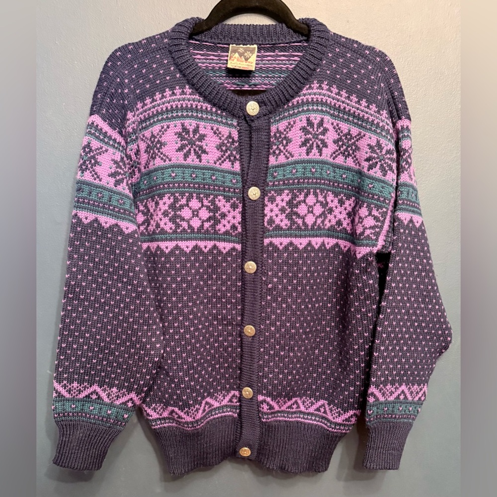 Vtg Dale of Norway Wool Cardigan Unisex Nordic EUC Wmns S/Men L